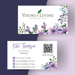 Cartões de visita Young Living, cartões de visita Young Living com código QR, cartão de visita Young Living personalizado, cartões imprimíveis, arquivo digital