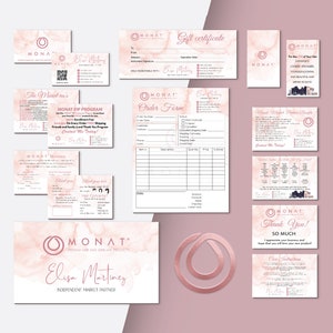 Aquarelle rose carte Monat, carte de visite Monat personnalisée, cartes de code QR Monat Marketing moderne, cartes imprimables, fichier numérique MN201