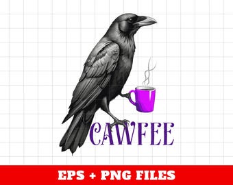 Cawfee Gift, Funny Bird, Grey Bird Drink Coffee, Love Bird, Love Coffee, Raven Bird, Crow Bird, Coffee Lover, Png File, Png For Shirts