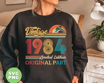 cadeau vintage 1984, pièce d'origine, Svg vintage 1984, amour 1984 Svg, anniversaire 1984 Png, Svg en édition limitée, fichiers Svg, fichier Png pour sublimation