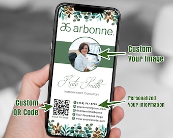 Tarjeta de visita digital Arbonne, tarjeta de visita Arbonne con código QR, tarjetas de visita Arbonne personalizadas, tarjetas imprimibles Arbonne, archivo digital