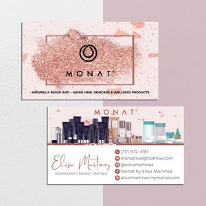 Carte de visite Monat personnalisée, cartes marketing Monat modernes, carte Monat scintillante rose, cartes imprimables, fichier numérique MN98
