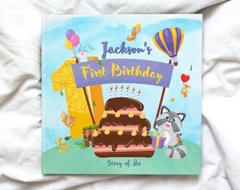 Livre personnalisé pour le premier anniversaire - Livre personnalisé pour le premier anniversaire de l’enfant, avec personnalisation du nom de l’enfant et de la famille, cadeau d’anniversaire spécial