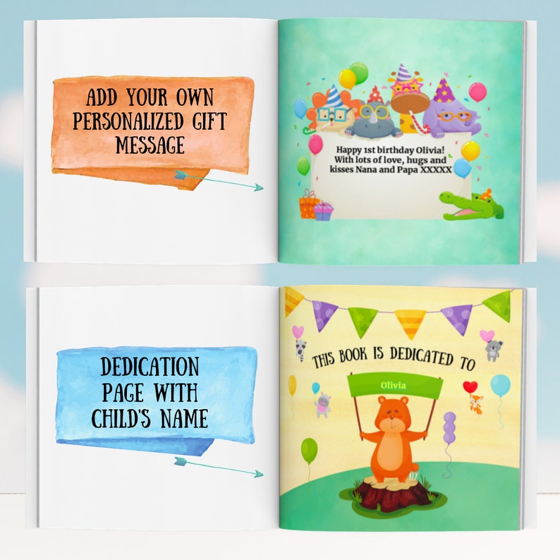 MY FIRST BIRTHDAY Personalized Kids Book Custom Personalized Book w/child and family personalizations, great customized gift for 1y old image 3