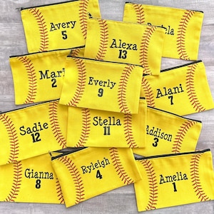 Personalized Softball Cosmetic Bag•Custom Softball Gift•Monogram Softball Bag•Softball Team Gift•Girl Softball Gift•Softball Swag•Makeup Bag