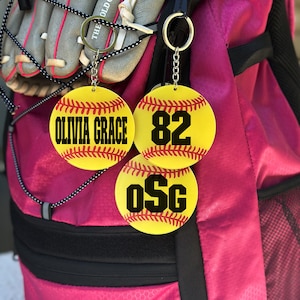 Personalized Softball Team Keychain•Kid Team Backpack Number Tag•Softball Team Gift Swag•Monogram Name Bag Tag•Bulk Key Chain•End Of Season