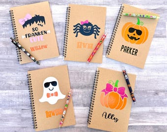Personalized Halloween Notebook•Kids Girls Boys Halloween Gifts•Halloween Class Party Favors•Halloween Treat Bag•Pumpkin Ghost Present
