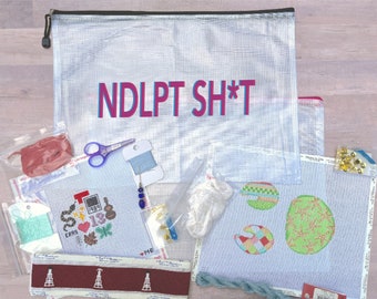 Needlepoint Bag•Needlepoint Project Bag•NDLPT SH*T Shadow Letters•Travel Bag•Needlepoint•Supplies Bag•Stitches•Mesh Pouch•Gift For Stitcher