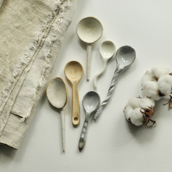 White ceramic spoons, Light stirring Spoons, Cute coffee spoon, Minimalist Spoons, Handmade Pottery Spoons, Tea spoons