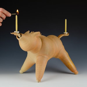 Dog sculpture candleholder, wolf ceramic sculpture, dog modern ceramic centerpiece, collectible art Ukrainian artist, gallery art piece