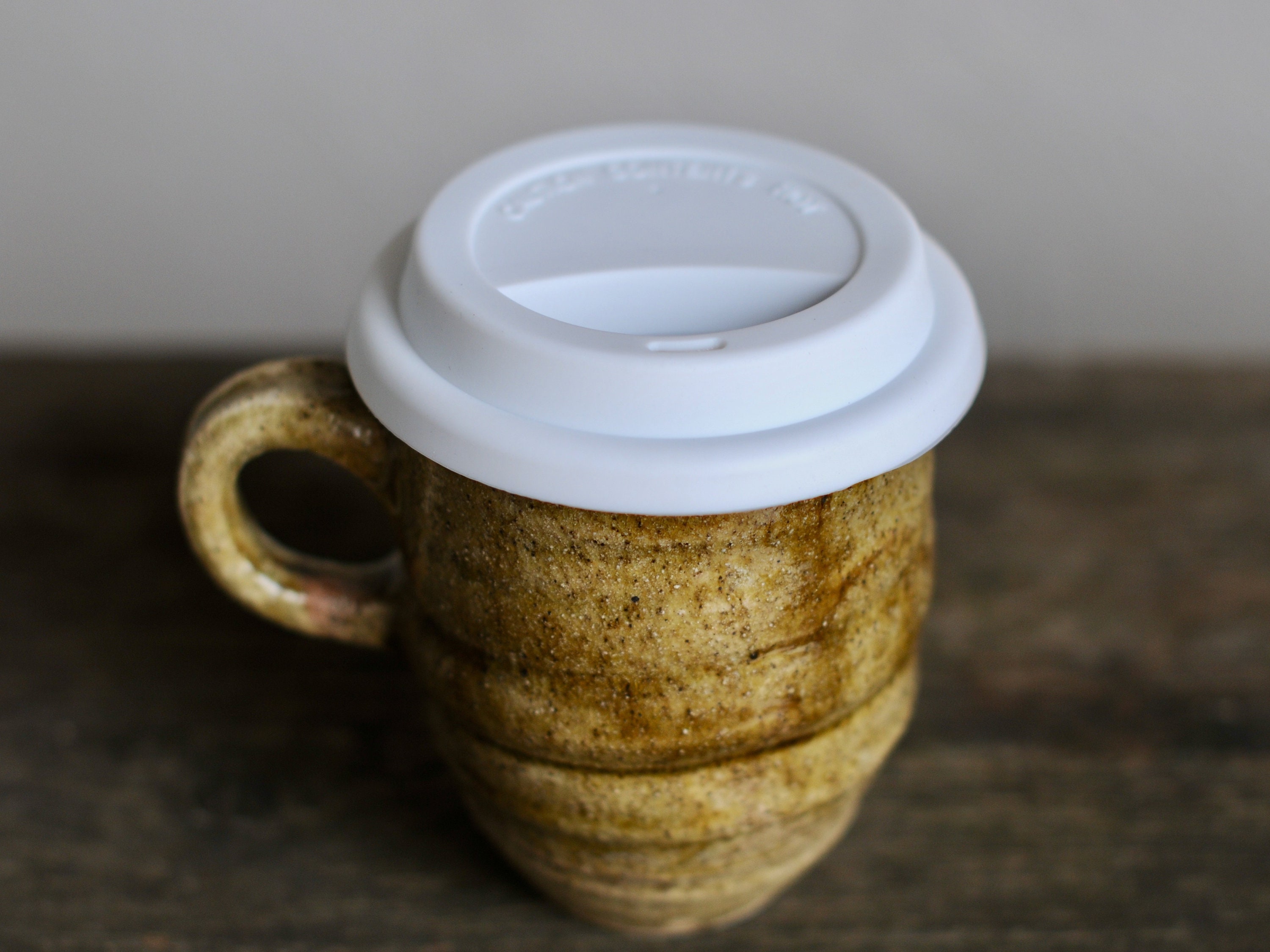 Ceramic travel mug with silicone lid and handle in furoshiki Etsy