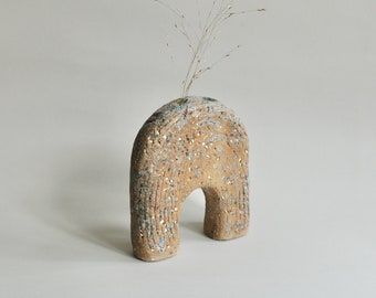 Recycled ceramic rainbow vase, Sustainable pottery sculpture, Melted glass vase for one flower, Ikebana vase