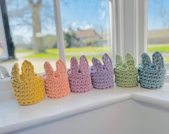Crochet Bunny Basket, Pen Pot, Childs Gift, Boho Decor, Easter
