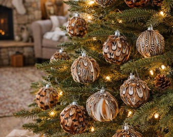 Gamebird Feather Baubles, Rustic Country Christmas Tree Decoration