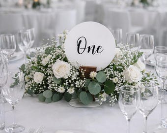 Circle Table Number with Stand, Acrylic Decor, Geometric Perspex Number, Modern Wedding Sign