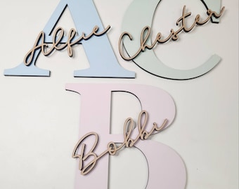 Personalised Wooden Name Plaque, Pastel Nursery Decor, Gift, Present, Handmade, New Baby, Newborn,