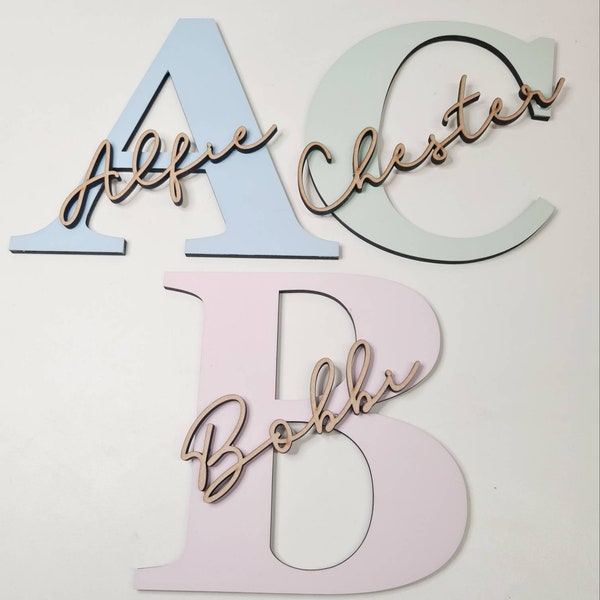 Placa de madera personalizada con nombre, decoración infantil en tonos pastel, regalo, presente, hecho a mano, para bebé recién nacido.