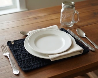 Handmade Crochet Placemat, Recycled Cotton Table Decor, Country Home