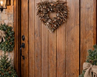 Handmade Game Bird Feather Wreath, Rustic Country Heart Decor