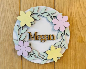Personalized Wooden Name Sign, Floral Nursery Decor