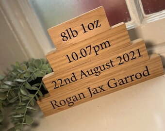 Personalized Oak Veneer Stackable Name Plaque, Nursery Decor