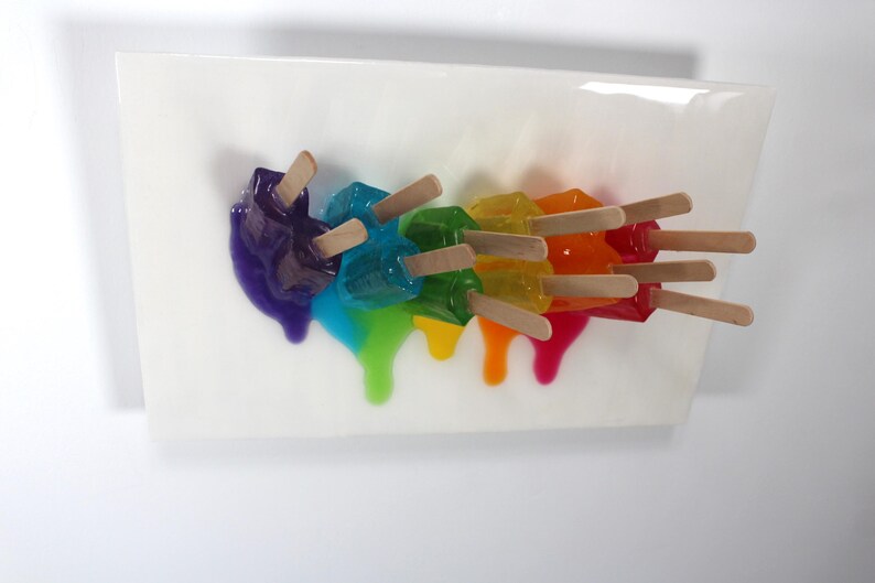 Fractal Popsicle Pride Melting Resin Wall Art Colorful Bright Pops of