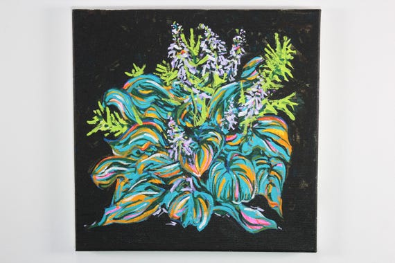 Acrylic back yard painting title: Heathy Hosta aesthetic painting for the wall find out more.