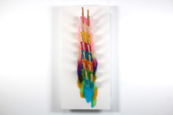 Popsicles melting down the wall fractal 3D art.  Colorful fun resin wall art.