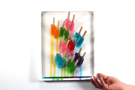 Popsicles melting down the wall fractal 3D art.  Colorful fun resin wall art.
