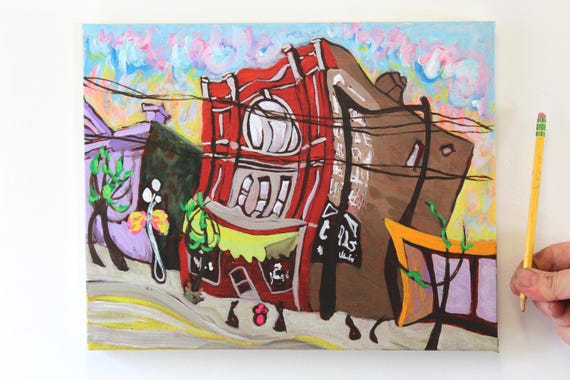 Acrylic painting local streetscape title Street music aesthetic painting for the wall find out more.