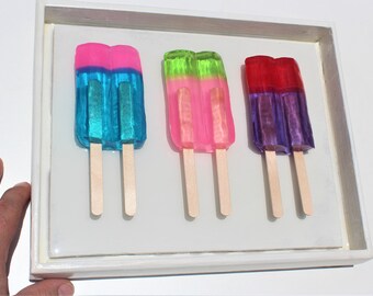 3 Resin twin popsicle double stick sucker sculpture 3D wall art find out more.