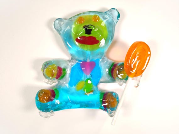 Resin wall blue candy bear colorful sculpture 8 inches tall find out more.