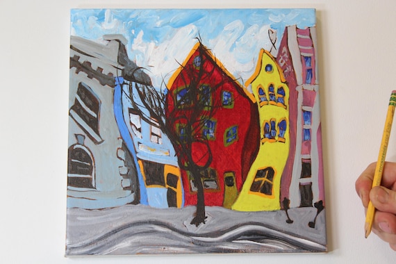 Acrylic painting local streetscape title Smoke shop aesthetic painting for the wall find out more.