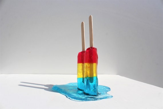 Resin twin popsicle double stick melting sucker sculptures primary colors, find out more.