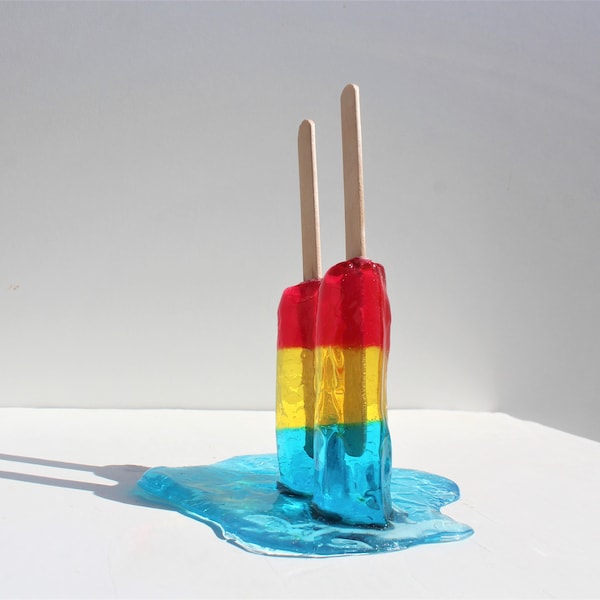 Resin twin popsicle double stick melting sucker sculptures primary colors, find out more.