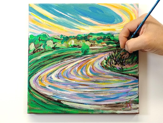 Original Acrylic Painting: Around we go Landscape, 10"x10" (2026)