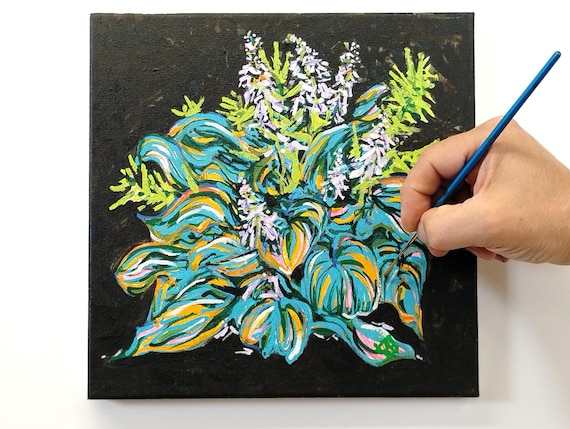 Original Acrylic Painting: Ferns and Hosta, 10"x10" (2026)