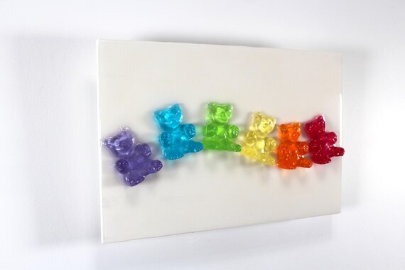 Gummi bear resin sculpture rainbow 3D wall art find out more.