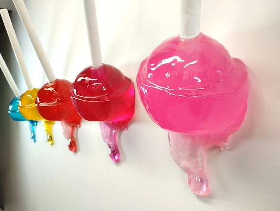 Giant Melting Lollypop Resin Wall Sculpture, Whimsical Candy Art