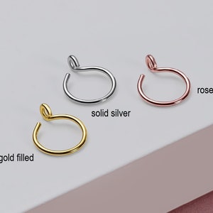 faux nose lip rings,fake nose ring,fake lip ring,no piercing,sterling silver faux rings,cartilage hoop earrings,fake piercing,gold nose ring