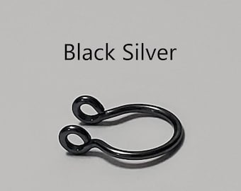 black silver septum faux nose ring,fake black septum hoop,925 sterling silver septum cuff,fake septum hoops,14k gold filled septum