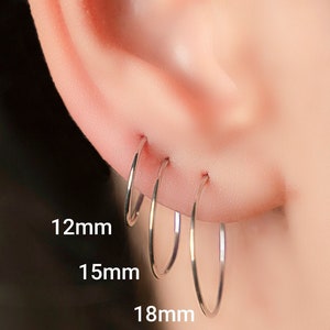 Hook hypoallergenic gold silver Hoop Earrings.No tarnish.Nickel free.Thickness 0.64mm (22 gauge). Inner Diameter (12mm,15mm,18mm)