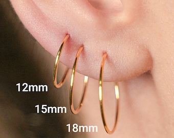 Large  gold silver hoop earrings.Cartilage conch hoop earrings.Gold hoop earrings.Thickness 0.82mm (20 gauge).Inner Diameter (10,12,15,18mm)