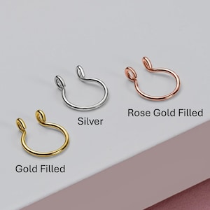 14k Gold Filled Fake Septum Ring, Silver-Rose Faux Septum Cuff