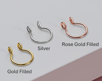 14k Gold Filled Fake Septum Ring, Silver-Rose Faux Septum Cuff