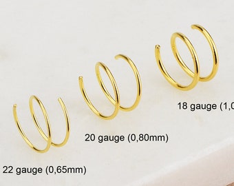 One Pierced Earrings,14k Gold Filled Double Nose Rings,Black-Oxidized Spiral Hoop Earrings,Solid Silver Double Hoop Earrings,Twisted Rings