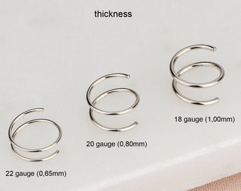 Silver, Gold, Rose Double Nose Ring, Twisted Spiral Hoop