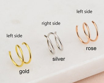 Single Pierced Hoop Earring Nose Rings,14k Gold Filled Double Hoop Earrings,Twisted Nose Rings,Spiral Hoop Earrings,One Pierced Earrings