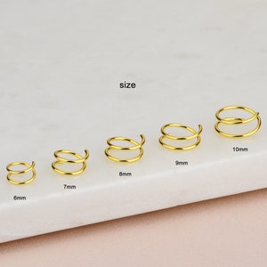 Créoles doubles, Créoles torsadées torsadées remplies d'or 14 carats, Créoles torsadées en spirale oxydée noire, Boucles d'oreilles un piercing torsadé, Anneau de nez double