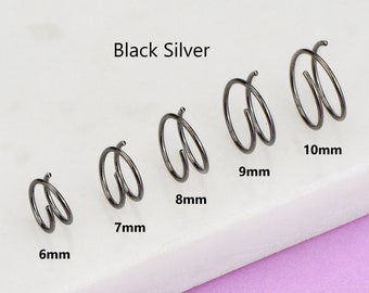 Black Silver Double Nose Rings Hoop Earrings,Black Spiral Earrings,Single Pierced Black-Oxidized Earrings Nose Rings,Oxidized Twisted Rings